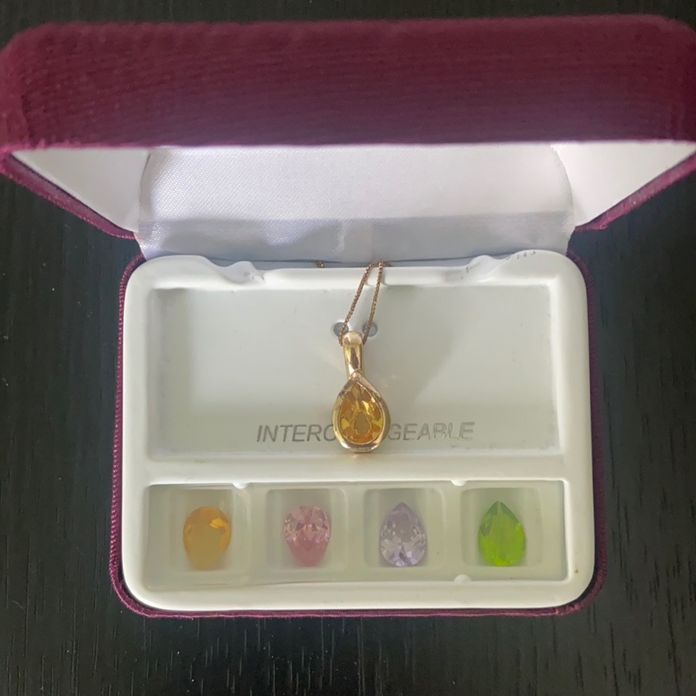 NWT * Gold Teardrop Necklace with Interchangeable Stones. Never worn